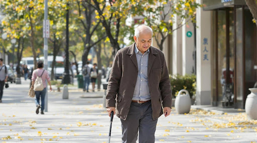 OLD MAN WALKING WITH A STICK
